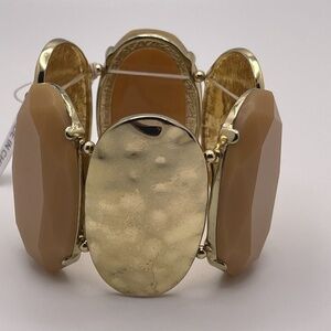 NEW- CHUNKY GOLD TONE BEIGE, BROWN BRACELET  Stretchy BAND